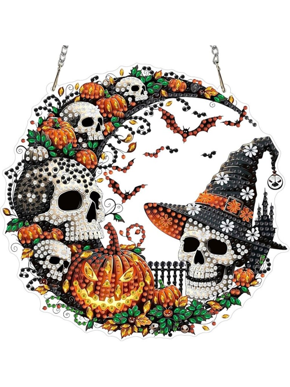 Halloween Hanging Diamond Art Ornaments w/ Chain Diamond Pumpkin Skull Hanging